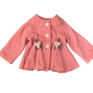 Mack & Co Pink Rose Fleece Flare Peacoat Jacket Peplum Button Pink Girls Size 3T